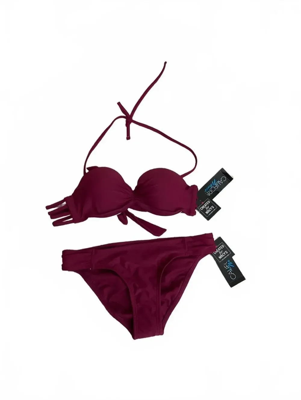 NWT California Waves Two-Piece Bikini Swimsuit Set in Burgundy, Size Small